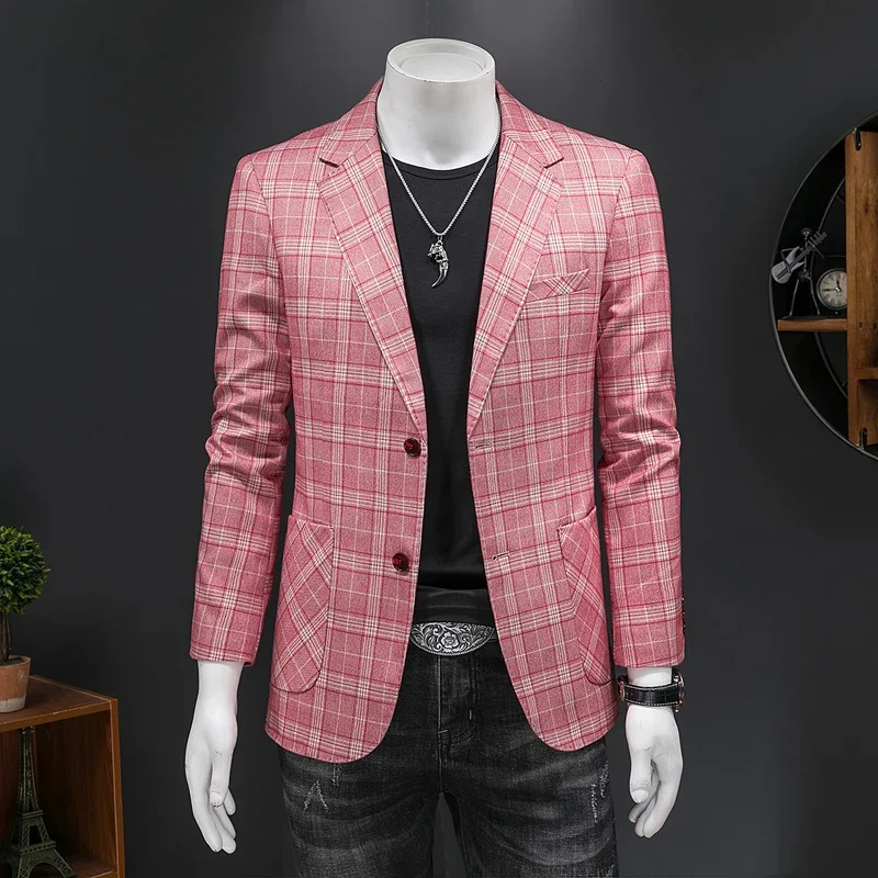 Top Quality Luxury Plaid Business Slim Fit Men Blazer Jacket Spring Autumn Casual Blazers For Men Elegant Dress Suit Jacket