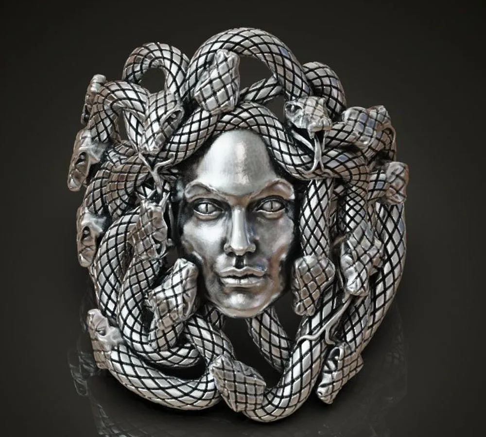 

17g 3D Medusa Gorgon Head Ring For Women Artistic Relief Gifts 925 SOLID STERLING SILVER Ring High Trendy