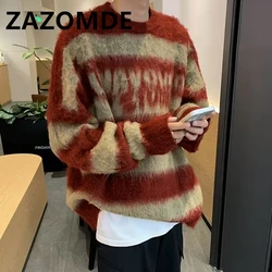 ZAZOMDE 2023 Autumn Harajuku Knitted Sweater Men Winter Cartoon Full Pullover Vintage Causal Loose Soft Sweaters Streetwear Men
