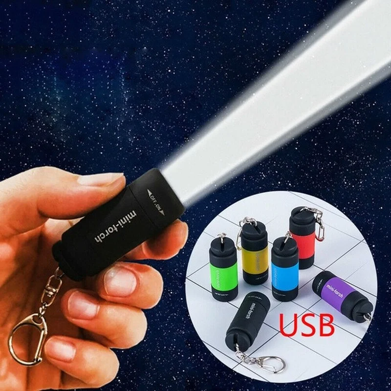 Handheld Flashlight Mini LED Light Pocket Flashlight Mini Keychain Pocket Torch USB Rechargeable LED Light Flashlight Lamp Waterproof Keychain Light pocket torch keyring torch