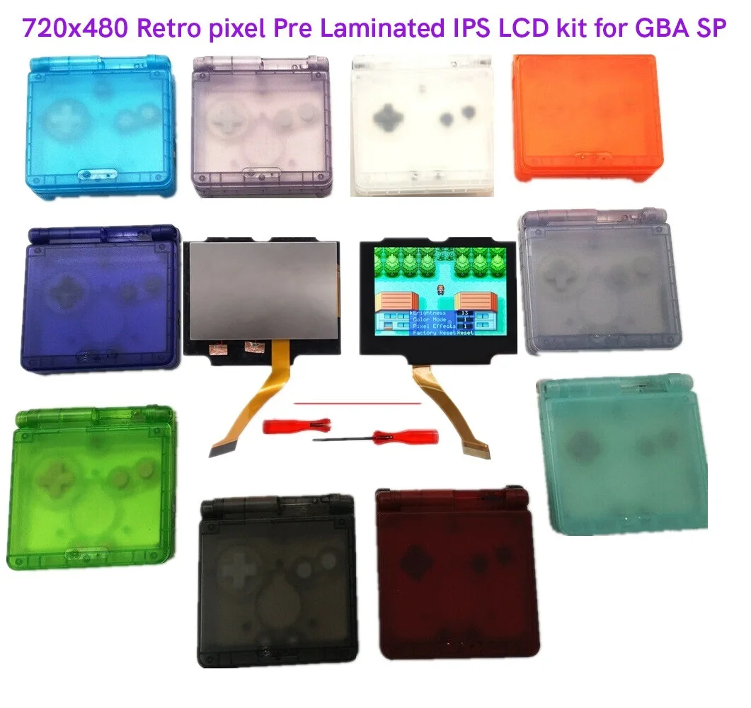 

V5 Easy Drop In Pre-Laminated 3.0'' 720x480 Retro Pixel IPS High Backlight LCD Kit + Clear Shell For GBA SP