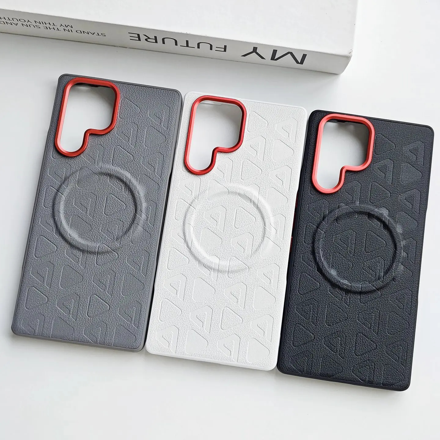 Luxury Magnetic Matte PU Leather Shockproof Case with Metal Button and Lens Ring