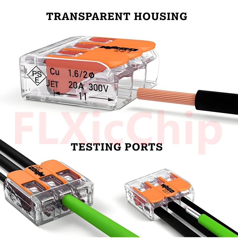 50PCS WAGO box 221-413 3-hole 450V 32A 4MM&sup2; quick terminal lever Compact wire connector Transparent orange wire connectors,terminal connector,electrical connectors plug,terminal block,soldering terminal