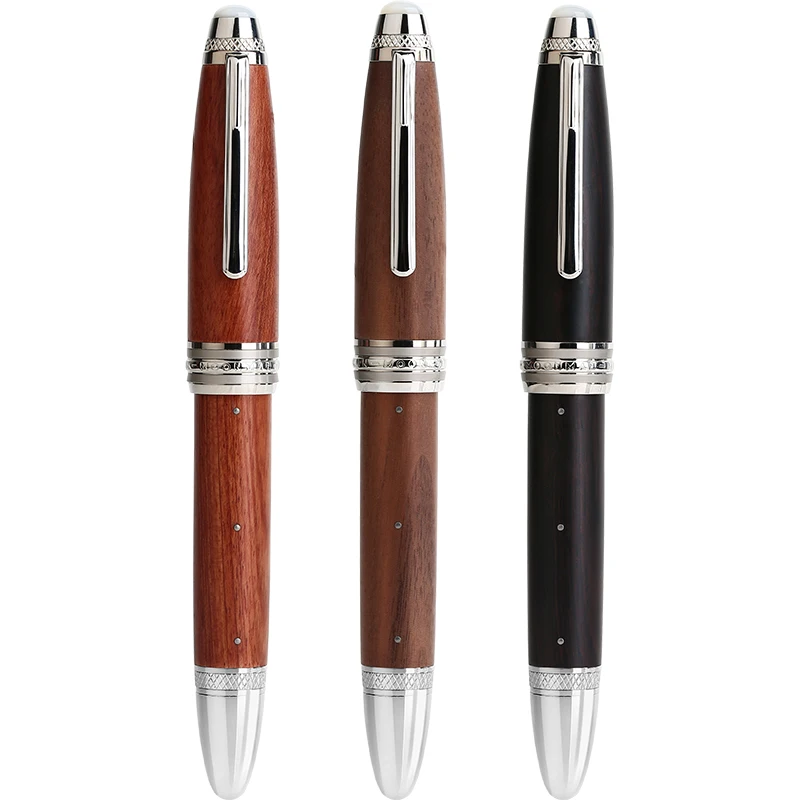 

Handmade M1000 Wood Fountain Pen BOCK Nib with Converter Rivet Pearl Top Writing Pen Silver Clip Beautiful Writing Pen