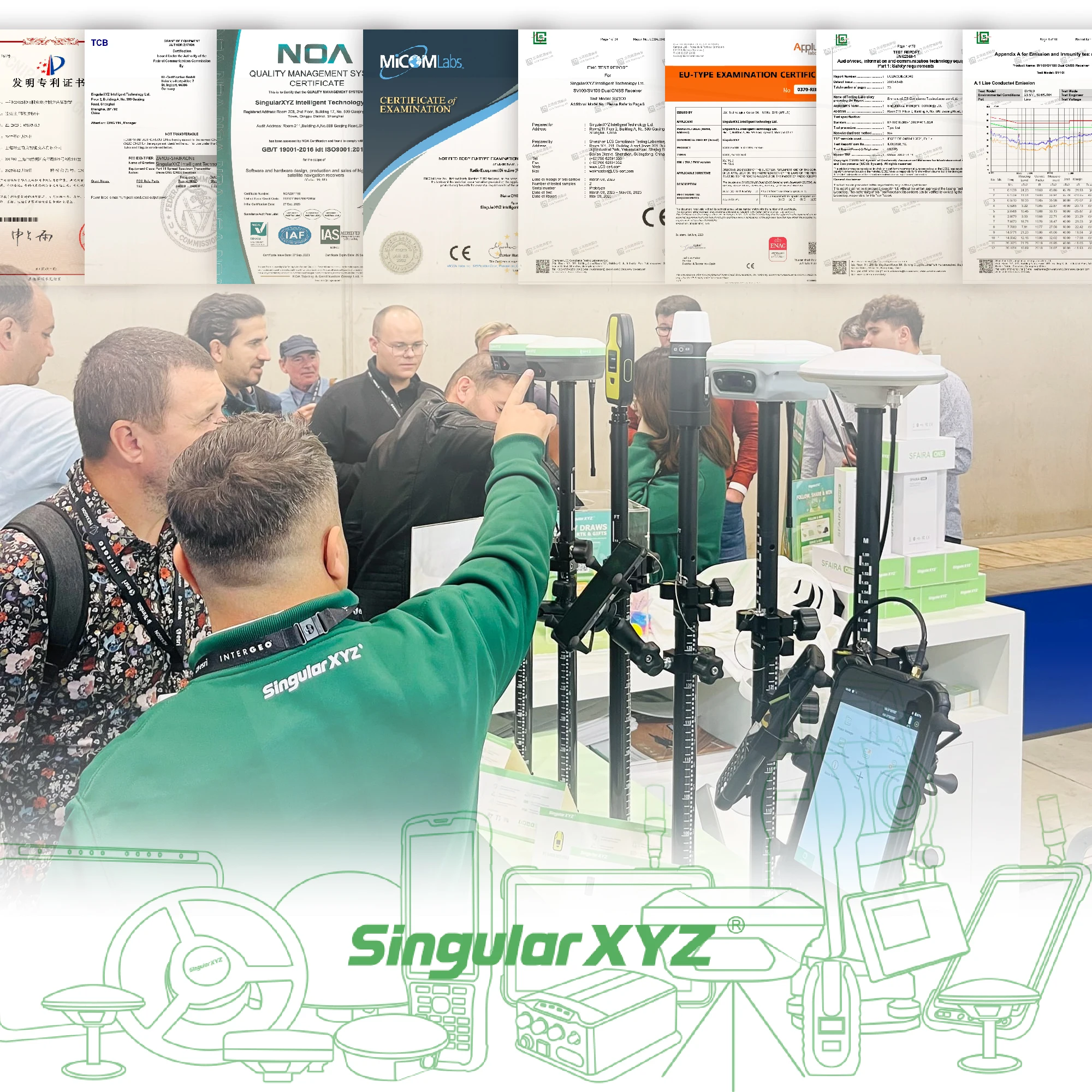 SingularXYZ 레이저 GPS GNSS 수신기 IP68 1년 보증 미니 IMU 무료 교육 영구 소프트웨어 RTK GNSS 측량 베이스 및 로버