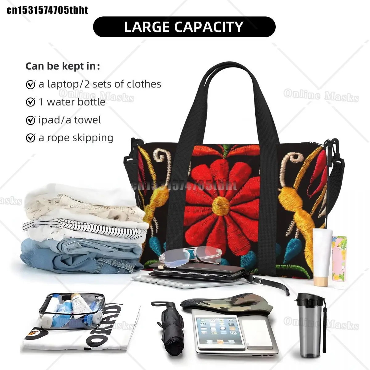 Mexican Butterflies And A Red Flower Tote Bag for Women Colorful Shoulder Shopper Gym Beach Travel Bag