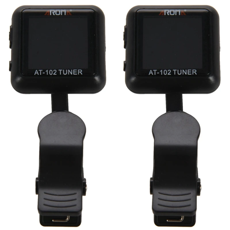 

2X Aroma At-102 перезаряжаемый гитарный тюнер с клипсой цветной экран для хроматической гитары бас укулеле (черный)