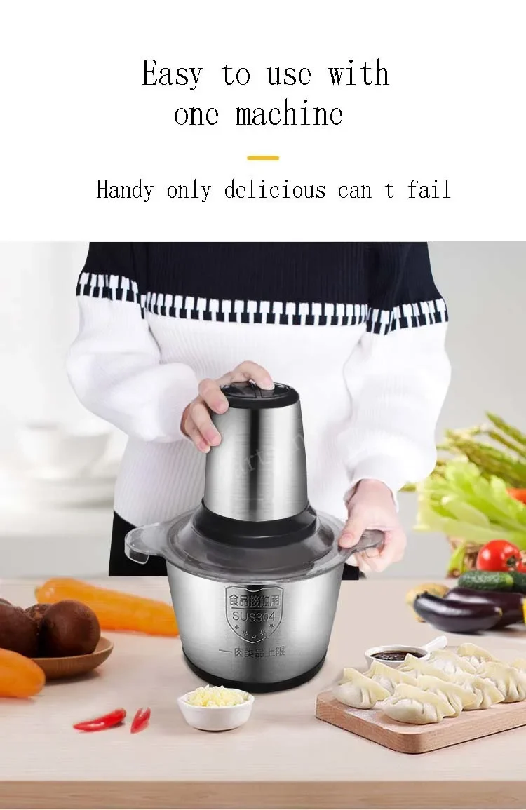 Electric Meat Grinder Stainless Steel Food Processor Chopper Kitchen Utensils Vegetable and Fruit Chopper Household Grinder