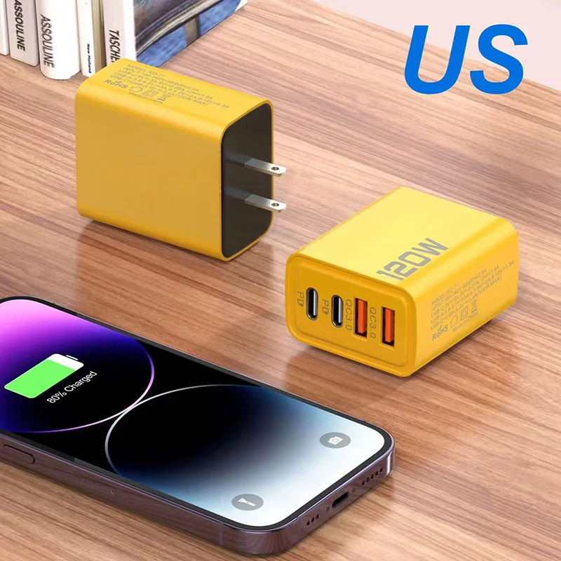 Heißer 120w adapter eu us 3.0 USB-Schnell ladegerät Typ C Schnell ladung für iPhone Samsung Xiaomi PD USB-Ladegerät Schnell ladung 3,0