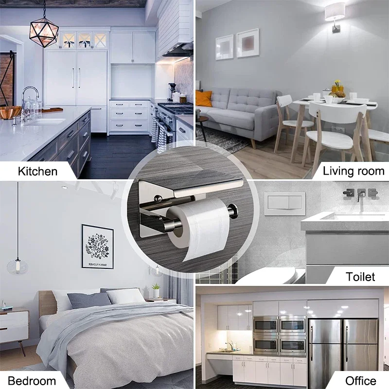 Stainless Steel Toilet Paper Roll Holders Shelf with Phone Storage Holder Tray for Bathroom Kitchen Easy To Install Accessories