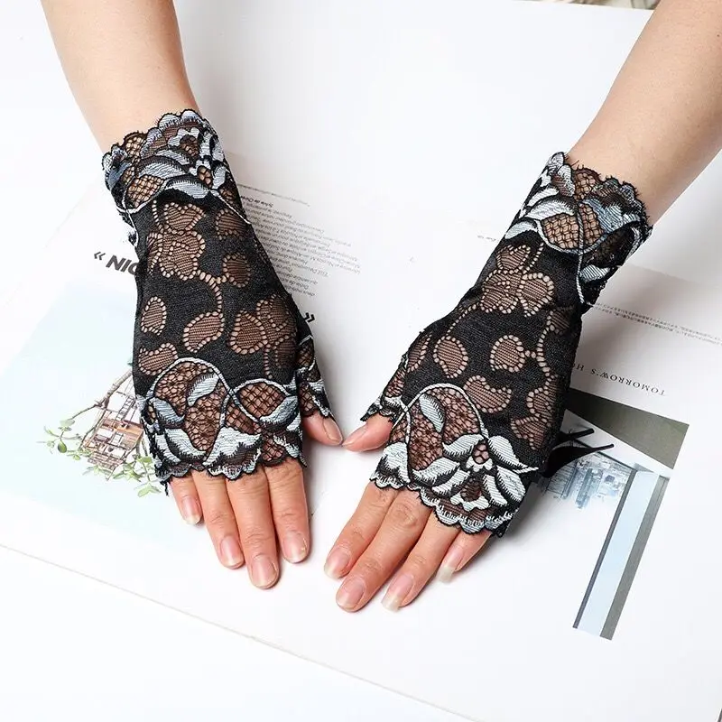 Sunscreen Half Finger Gloves female summer UV resistant Lace Gloves Sailor Dance square dance performance sexy Half Finger