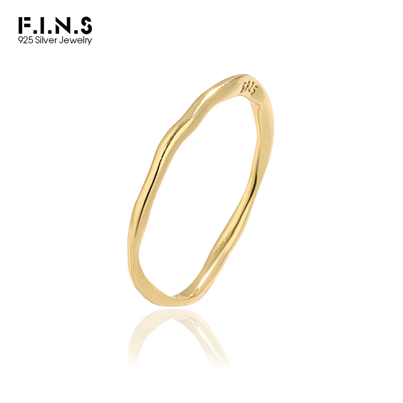 F.I.N.S Simple Wave Pattern Irregular S925 Sterling Silver Ring Slim Stackable Female Rings for Women Girls Jewelry