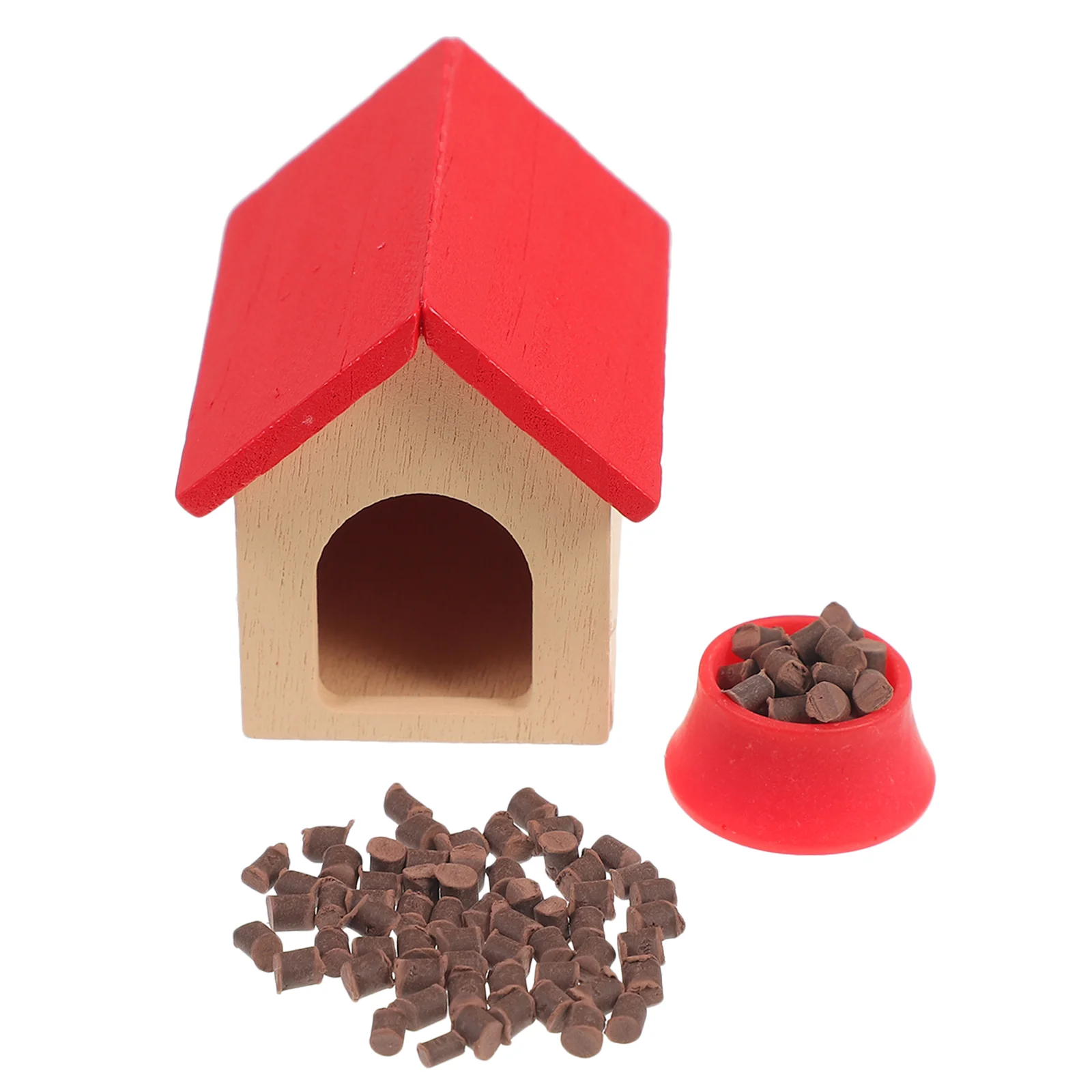 

Toys House Dog Mini Kennel Wooden Miniature Furniture Model Props Decor Red