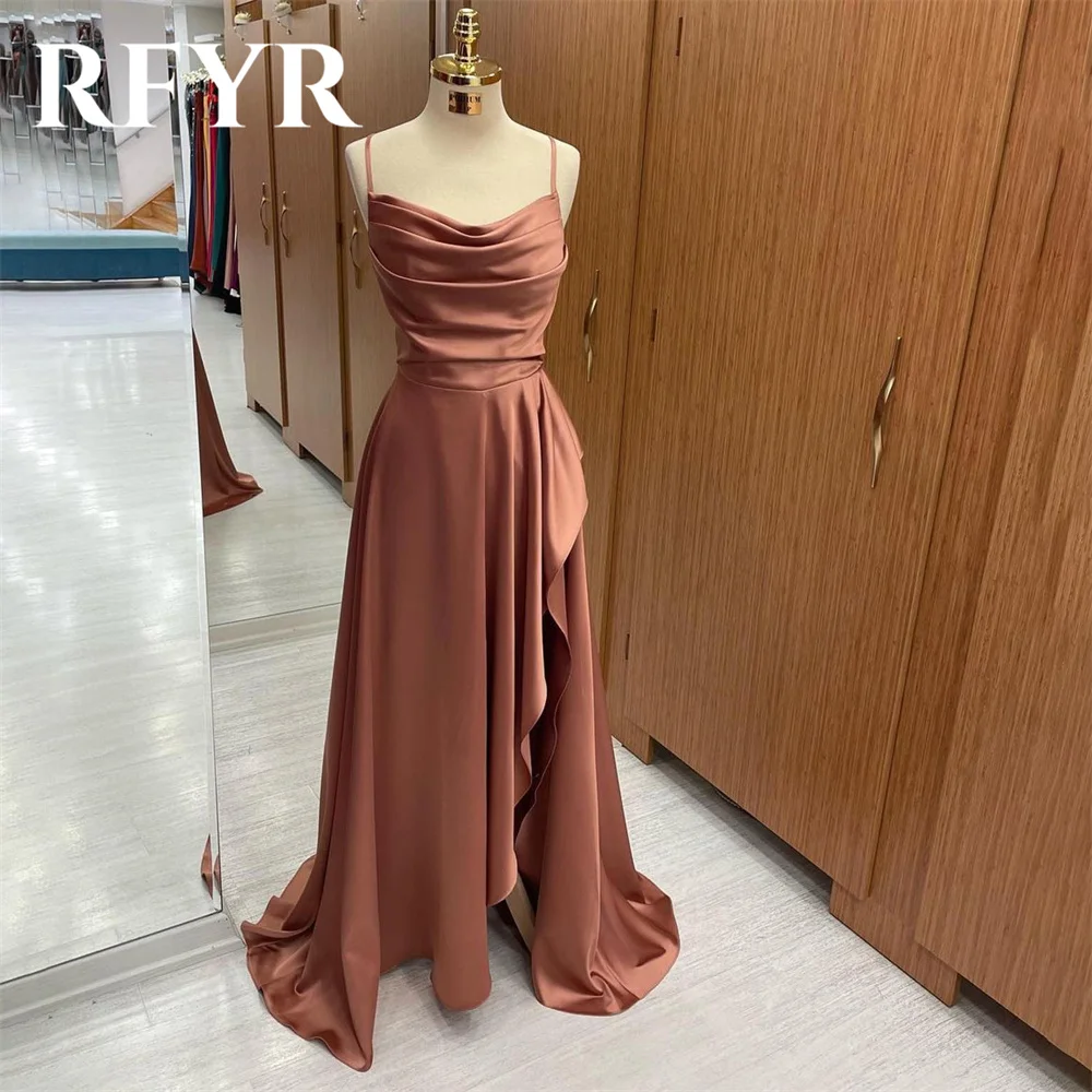 

RFYR Spaghetti Strap Evening Gown Blush Pink Elegant Prom Dress Stain Pleat Wedding Evening Dress Side Split robes de soirée