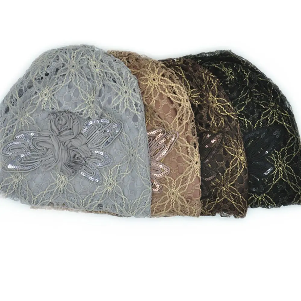 Fashion Lady Lace Floral Muslim Ruffle Cancer Chemo Hat Beanie Scarf Turban Head Wrap Cap Hat 3