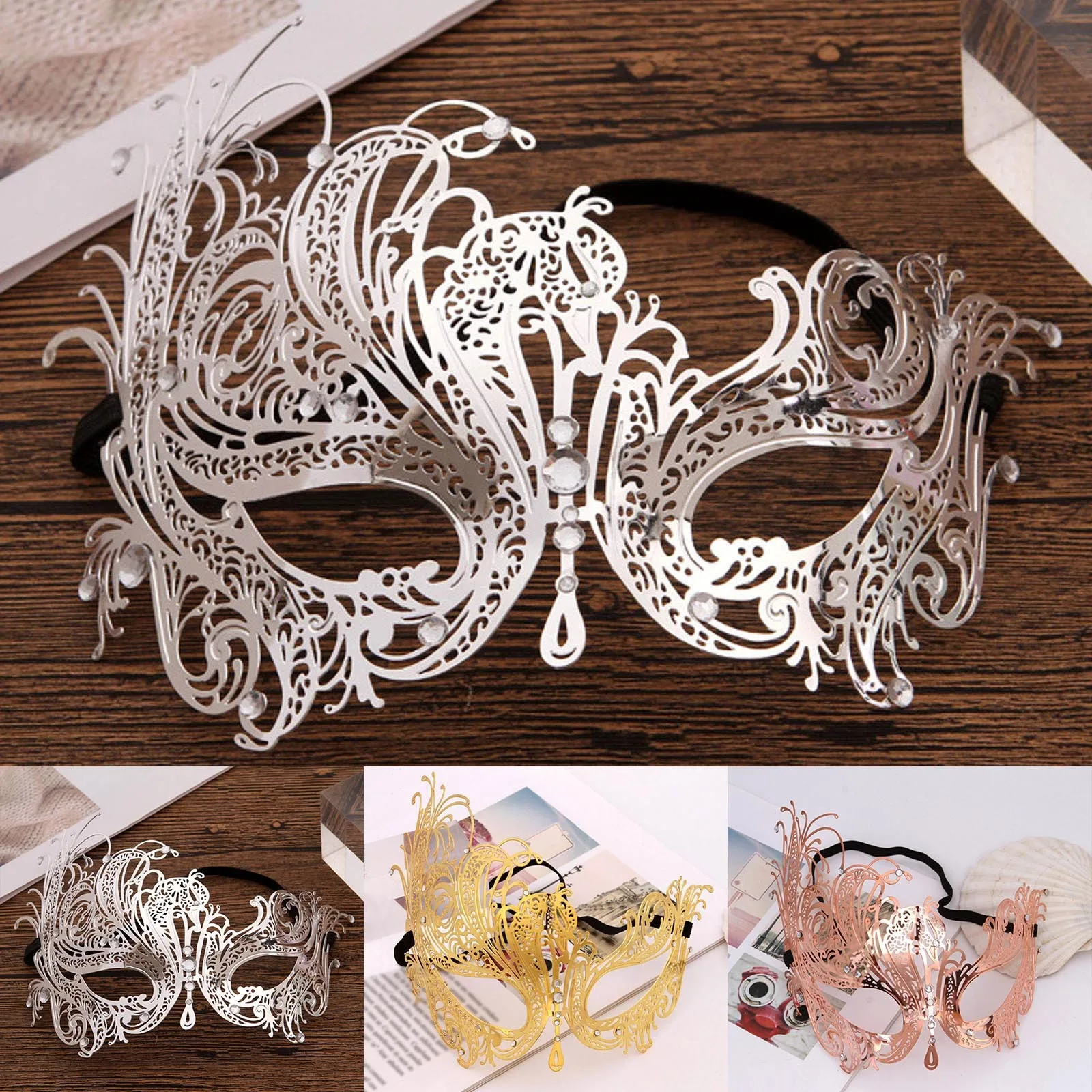 Black Gold Skull Metal Mask Halloween Rhinestone Half Face Venetian Masquerade Men White Women Skull Party Mask Party Applies