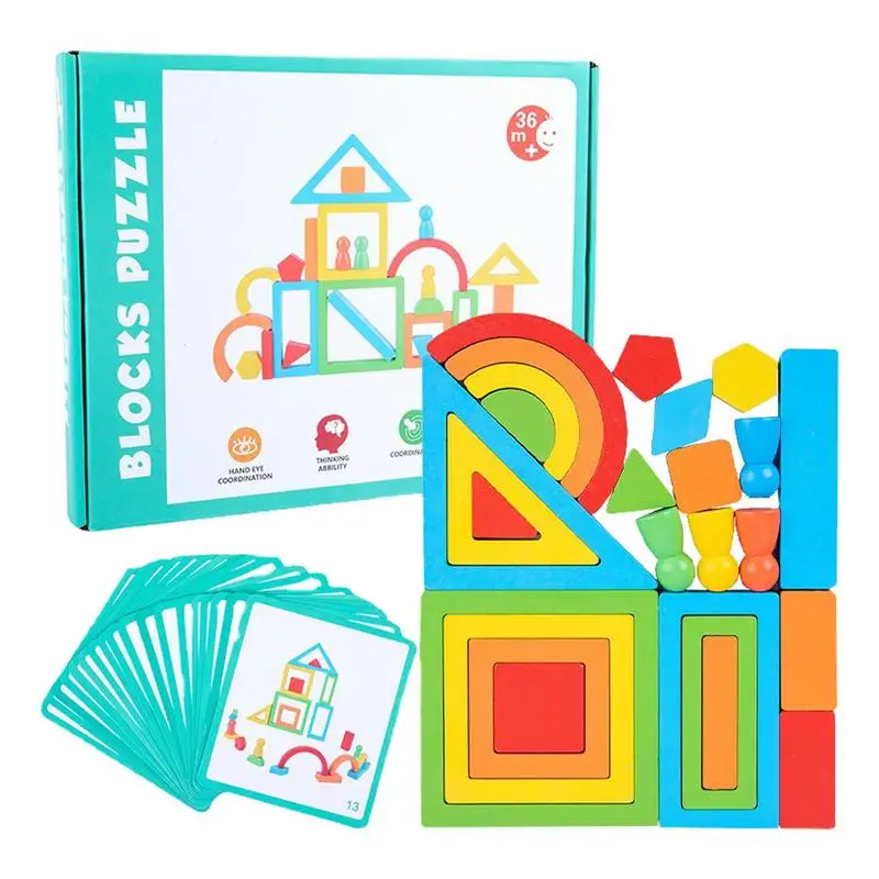 

Wooden Block Puzzle Intelligence Brain Teasers Toy Durable Funny Creative Thick Colorful Wooden Block Puzzle Logic Game STEM