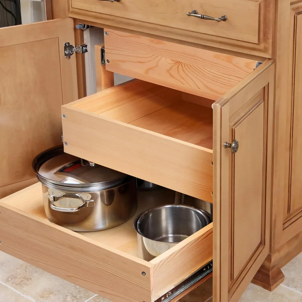 Pull Out Drawers For Cabinets, 14''W×21''D×19''H Soft Close Slide Out Wood Shelves Storage Organizer for Kitchen,Bottom Assembly 5