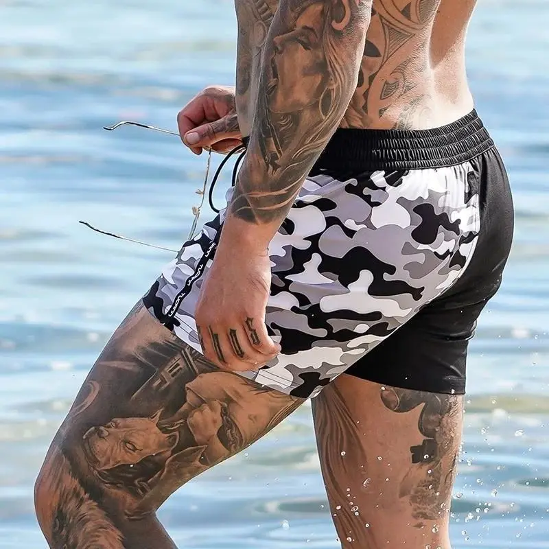 New Summer Men's Shorts Hawaiian Fashion Beach Swimming Pants Digital Print Splice Bi-color Fashion Casual Pants