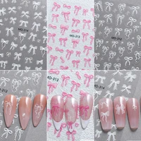 3D White Bowknot Flower Nail Art Sticker Ultra-thin Self-Adhesive Slider Summer Nail Art Decal Decoration DIY Manicure Accesorie 2