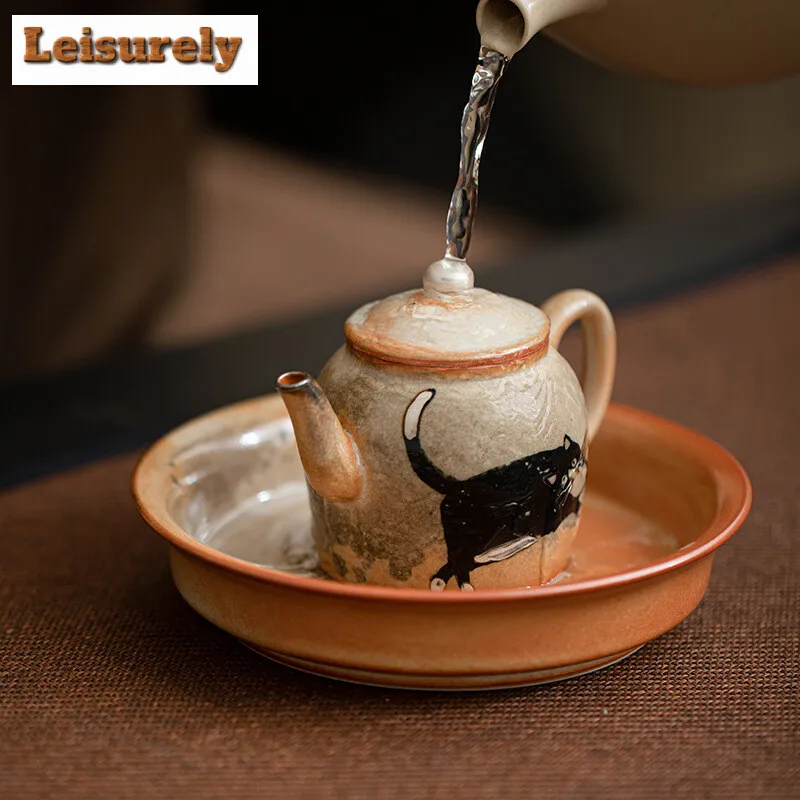 Creative Hand-painted Zhiye Cat Pot Holding Holder Dry Brew Table Tea Tray Ceramic Insulation Pad Fruit Snack Plate Accessories