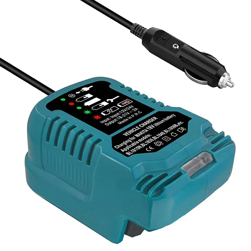 전동 공구 액세서리 DC 12V 24V 담배 라이터 플러그 리튬 이온 배터리 차량용 충전기 Makita 18V 배터리 BL1860 BL1830 용 LED