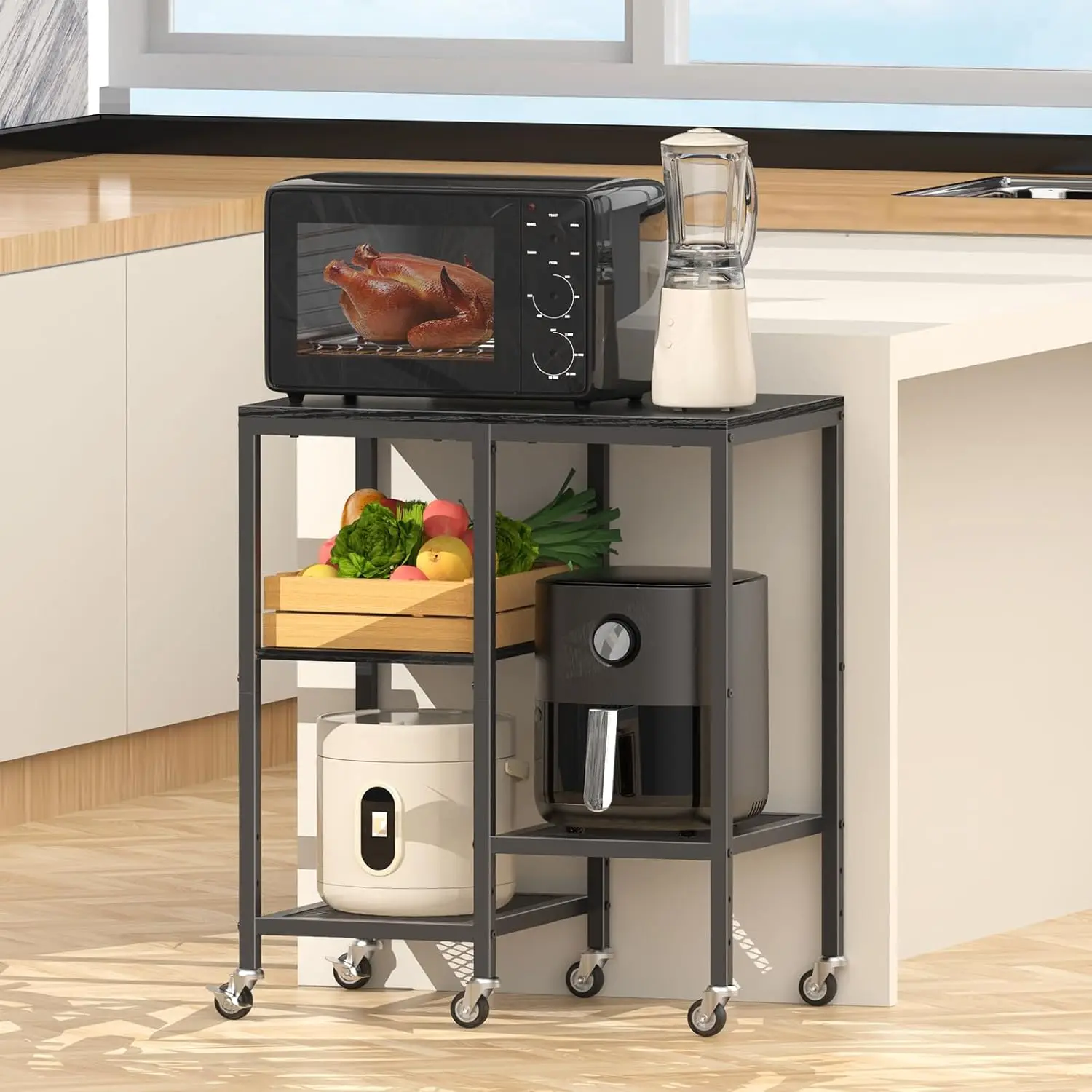 Microwave Cart,Microwave Stand with Wheels,Coffee Bar Table Station,4-Tier Rolling Baker's Rack,Small Appliance Storage Shelf 4