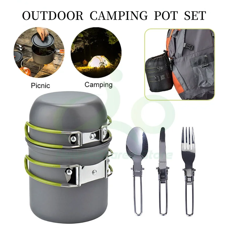 

Outdoor Camping Tableware Kit Outdoor Cookware Set Foldable Spoon Fork Knife Kettle Cup Camping Equipment Supplies 1-2 People