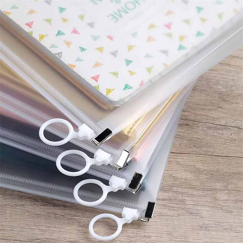 B5 A4 A5 A6 Transparent Document Bag Office File Holder School Folder Zipper Pouch Loop Pull Organizer Stationery Desk Storage file bag