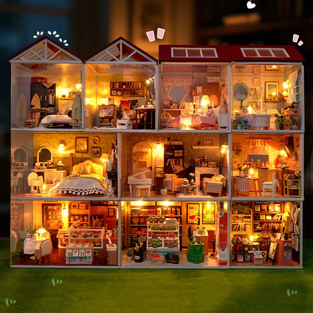Maison de poupée en bois DIY, mini chambre, cuisine, boulangerie, modèle à assembler, jouets, kit de meubles miniatures, cadeau de Noël pour enfants et adultes, Casa 1