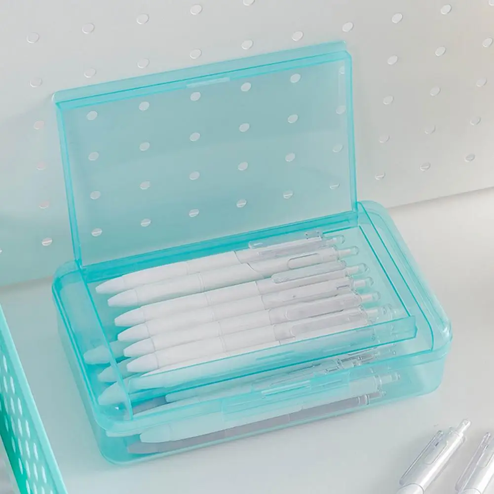 Stackable Pencil Box Pencil Storage Box Stackable Double Layer Transparent Plastic Case Capacity Stationery for Students