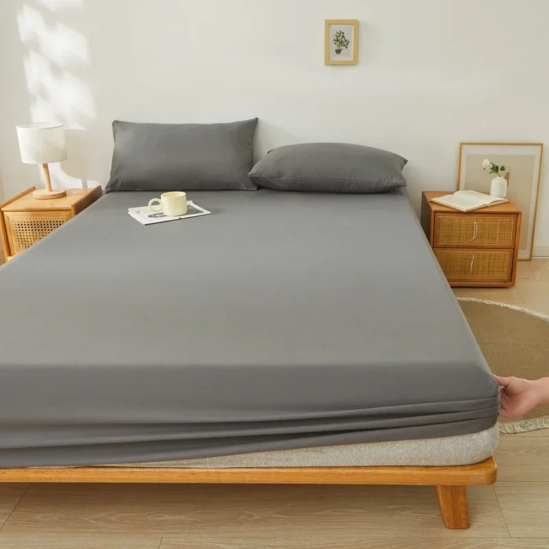 Brushed Mattress Cover Double/Queen Size Solid Color Fitted Sheet For Double Bed Anti-Mite 200X220cm