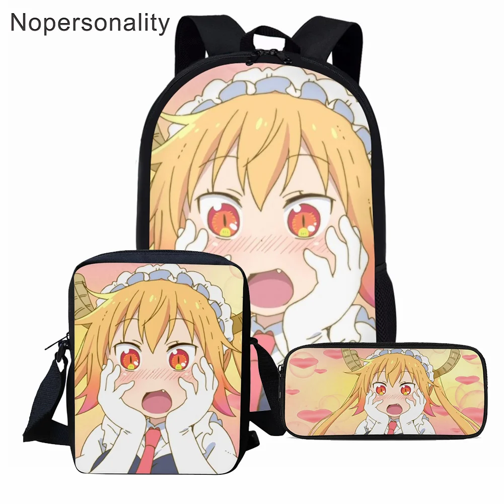 

Nopersonality Student Bag Set Miss Kobayashi's Dragon Maid High Quality Backpack for Teenage Girls Children's Messenger Bookbag