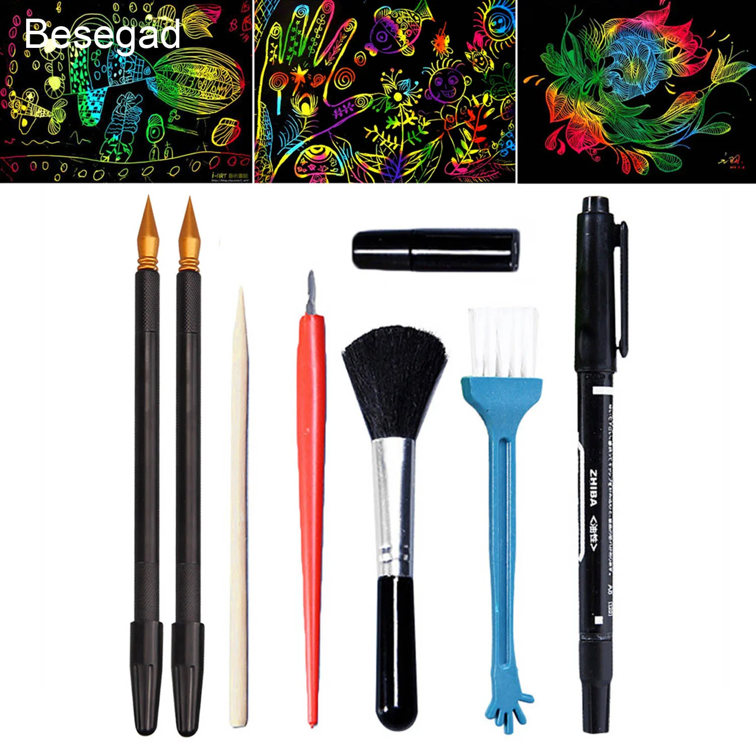 Painting Drawing Tools art drawing tools 8PCS Scratch Arts Set Stick Scratch Pen Brush Repair Fluid For Kids Birthday Christmas Gift