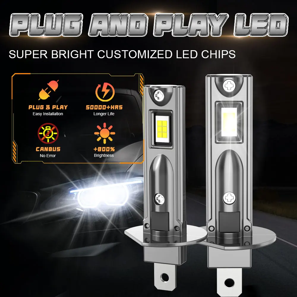 H1 LED 고출력 헤드라이트 전구 500000LM 800% 더 밝은 무선 1:1 미니 사이즈 CANBUS 터보 LED 라이트 자동차용 플러그 앤 플레이