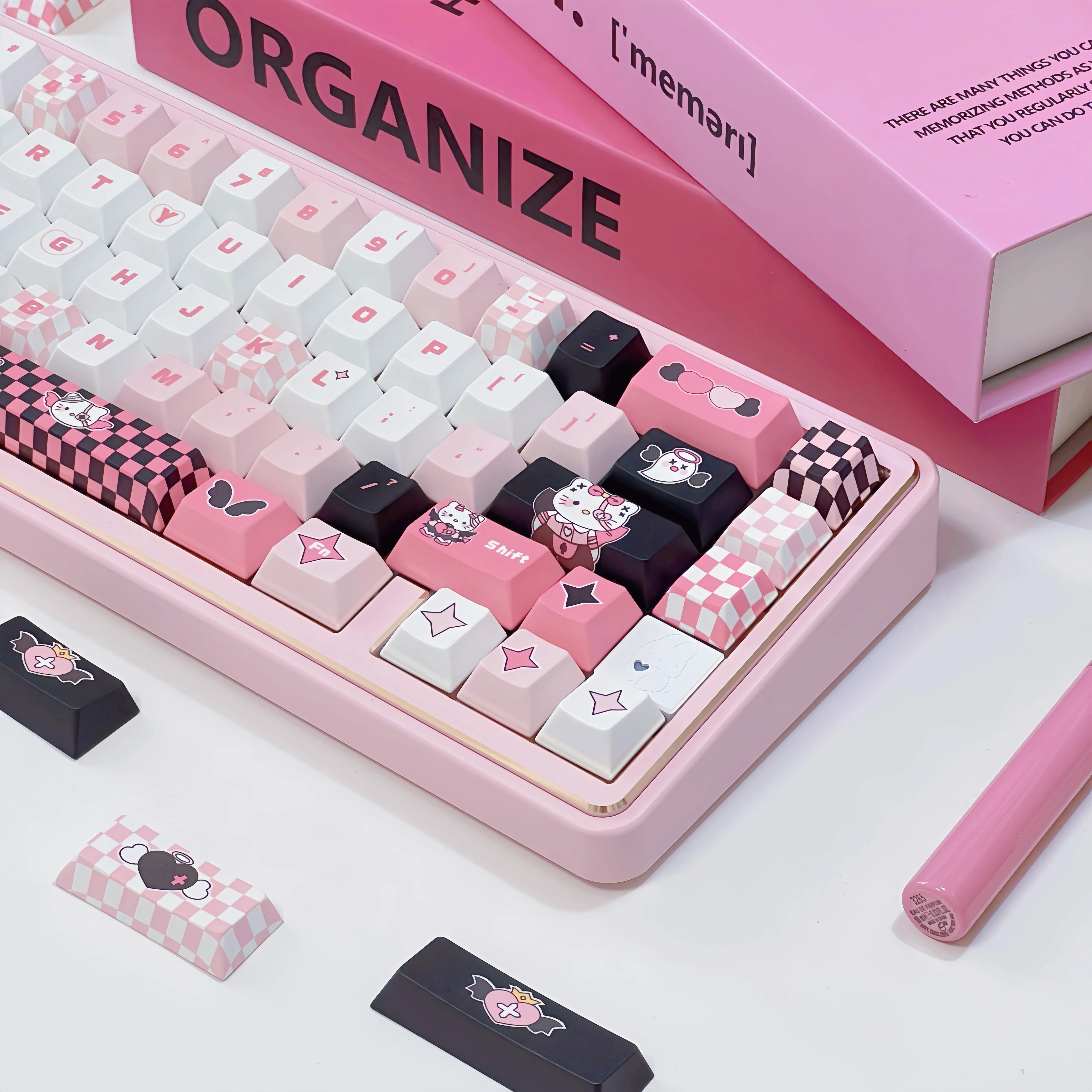 KT 고양이 키캡 MOA 귀여운 오리지널 블랙 파우더 볼캡 PBT 5면 열승화 68 75 84 87 98 108