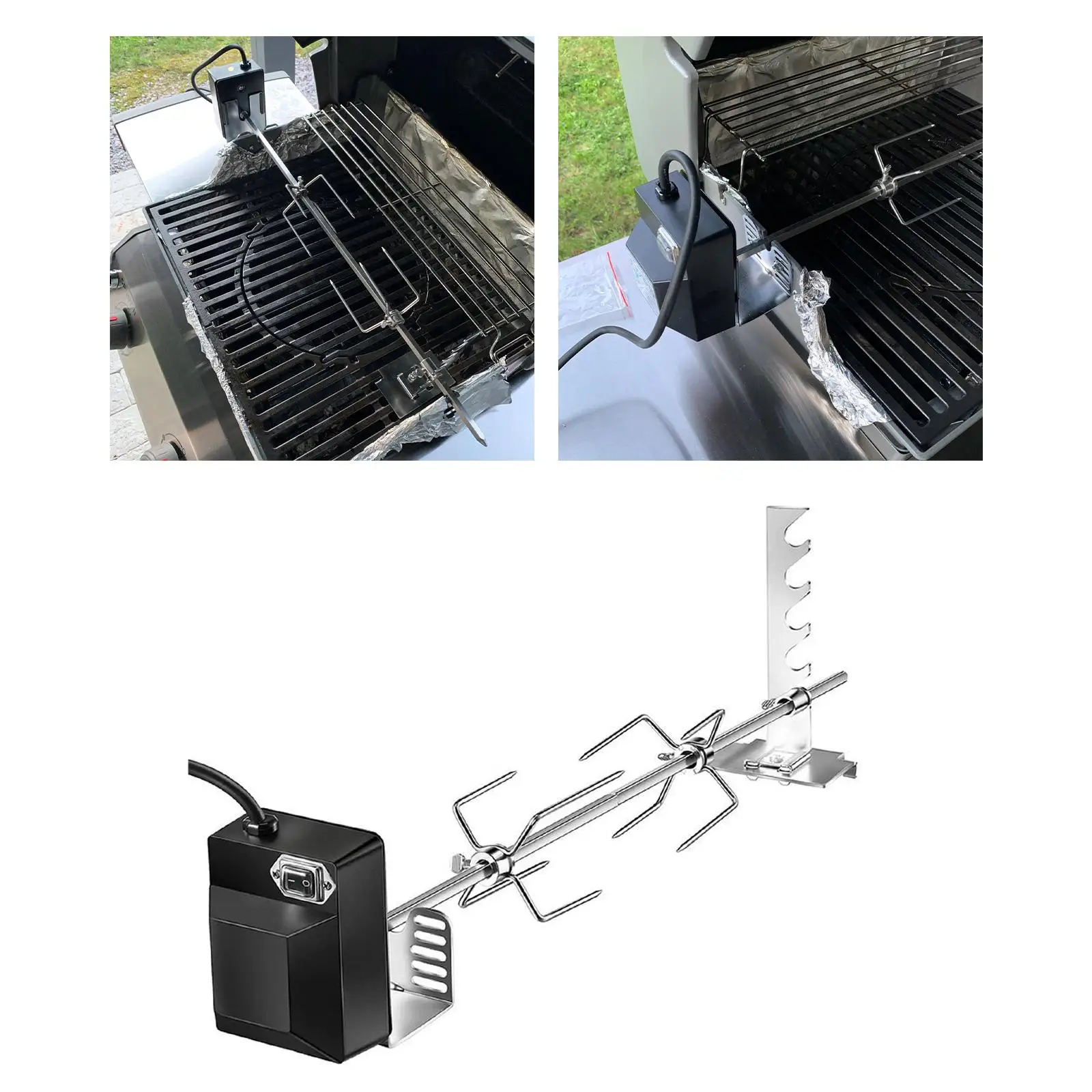Automatic Grill Rotisserie Kit Barbecue Tool BBQ Bracket Roaster Spit Rod Meat Fork Holders for