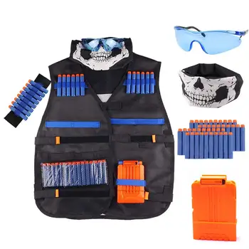 Kids Tactical Vest Kit Nerf Guns Series Refill Darts Reload Clips Tactical Mask Wrist Band and Protective Glasses Nerf Vest Toys 1