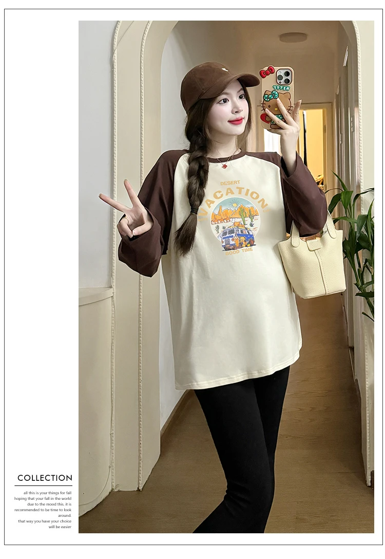 Maternity tops Korean Style Batwing Sleeve Maternity Cotton Shirts Long Sleeve O-Neck Pregnant Woman Blouses Irregular T-Shirts Tees and Tops