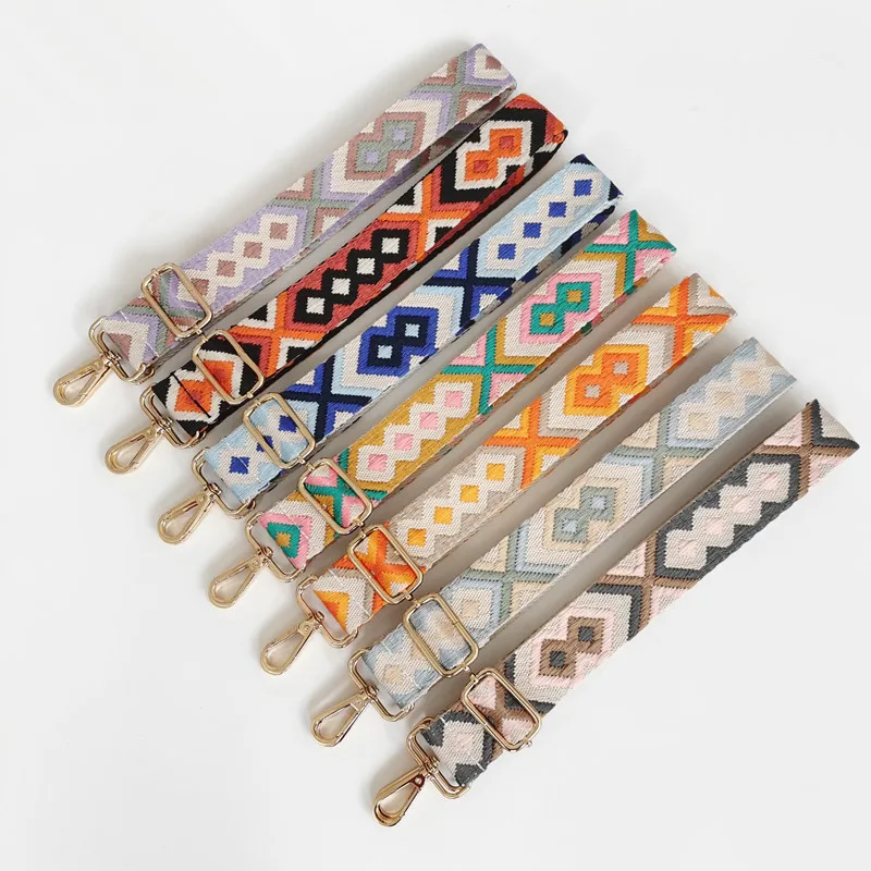 

Ethnic Style Bag Strap Color Cross Body Handbag Strap Adjustable Messenger Bag Belts For Ladies Rhombic Lattice Bag Accessories