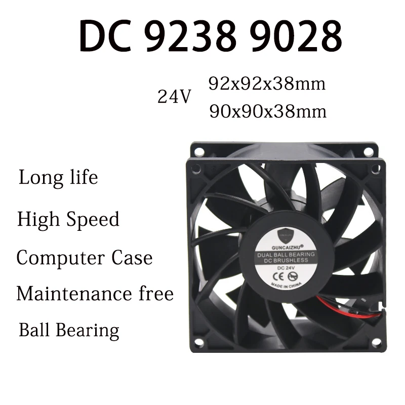 DC 24V  9238 9038 92x92x38MM Cooling Fan Maintenance Free Ball Bearing Frequency Converter 5500RPM 0.6A Cooling Fan With 2PIN