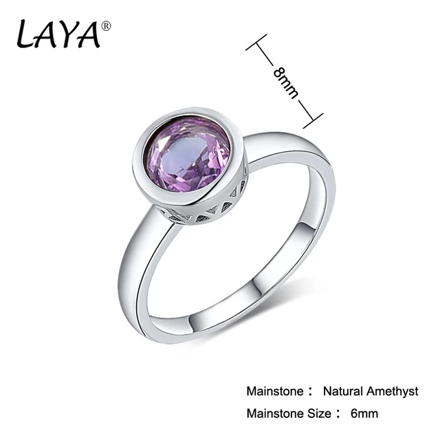 Discover the elegance of the LAYA 925 Sterling Silver Natural Amethyst Simple Bezel Setting Finger Ring