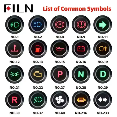 FILN 8/10/12/14/16mm Symbol Metal LED Indicator light 2-Pin 12V 24V Black shell Indicator Lamp Car Dashboard pilot Lights - Image 3