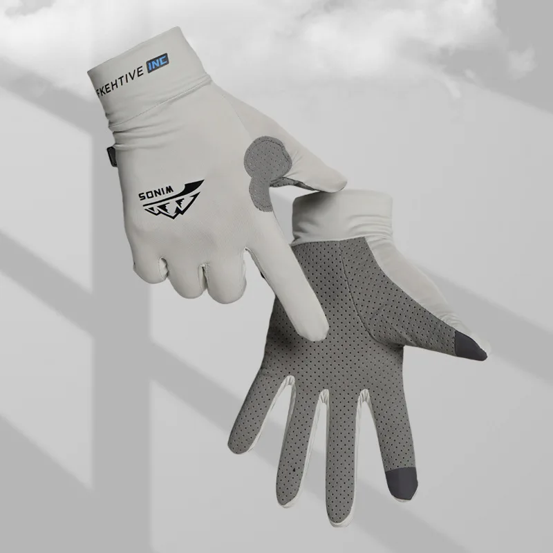 Men's Ice Silk Gloves winter Thin Outdoor Riding Anti Slip Sunscreen Full Finger Fishing Gloves Kayak Rowing