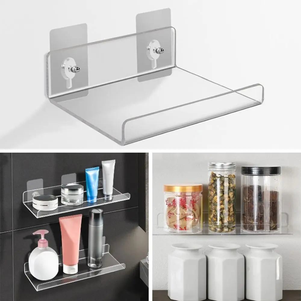 Bathroom Transparent Shelf Wall Free-Punch Storage Rack Durable Cosmetic Storage Bookshelf Partition Cabinet Organizer