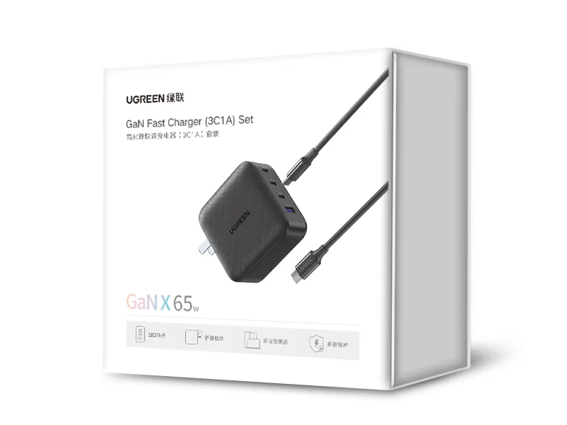 유그린 65W USB C 충전기 4포트 USB C 전원 어댑터 GaN PD 고속 벽면 충전기 3C1A 세트
