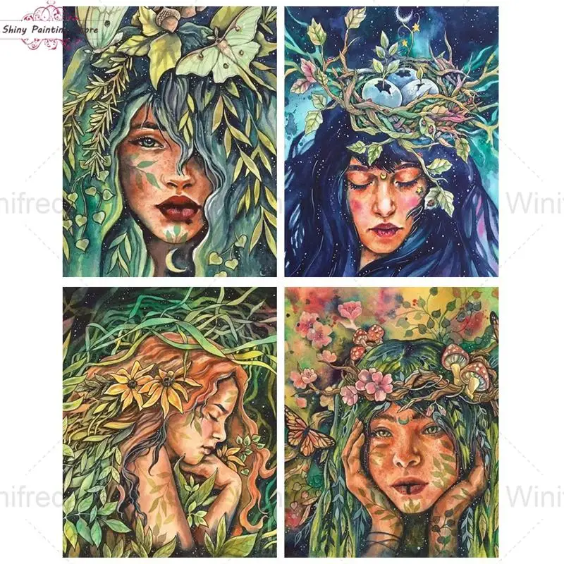 

DIY Diamond Painting Cross Stitch Green Fairy Girl Portrait Full Square Round Drill Diamond Embroidery Mosaic Home Decoration