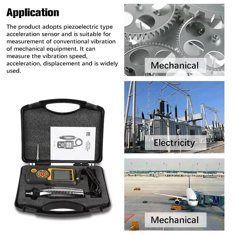 HT-1201 Portable LCD Vibration Analyzer Tester Meter Vibrometer Gauge 0.1-199.9m