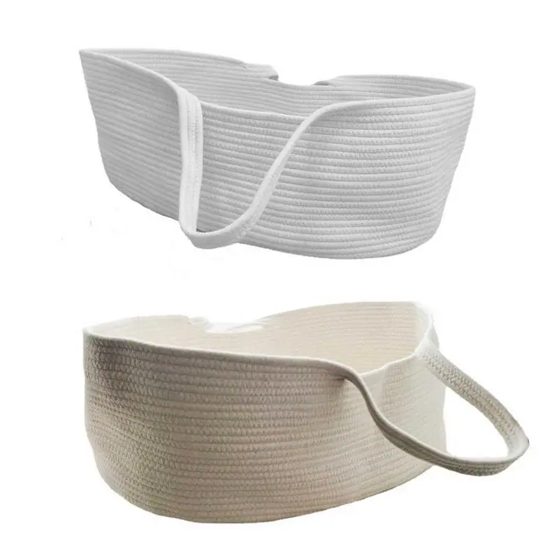 

Foldable Cartoon Safety Portable Cotton Carrying Basket with Mattress Pad Baby Basket Easy to Carry Home Decoration Cotton Rope