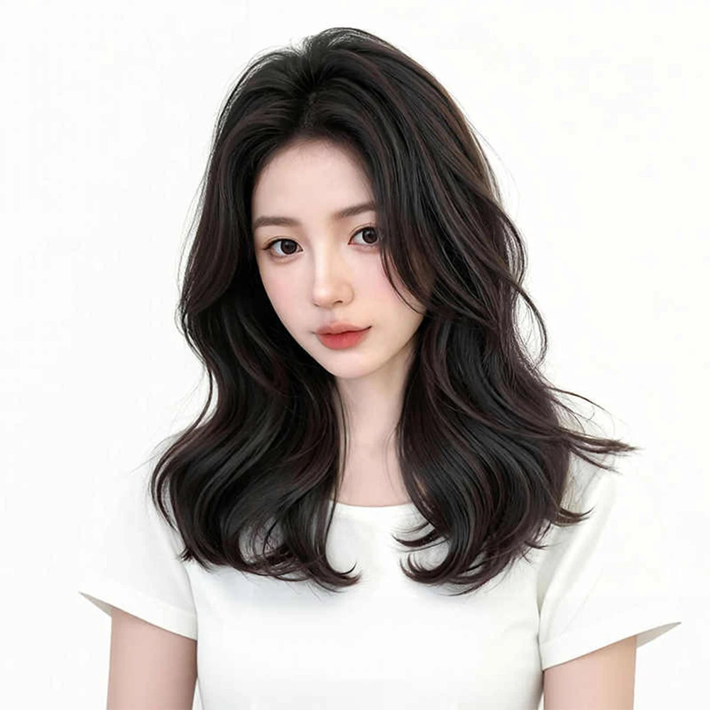 Black Synthetic Wig for Women with Wavy Hair and French Bangs